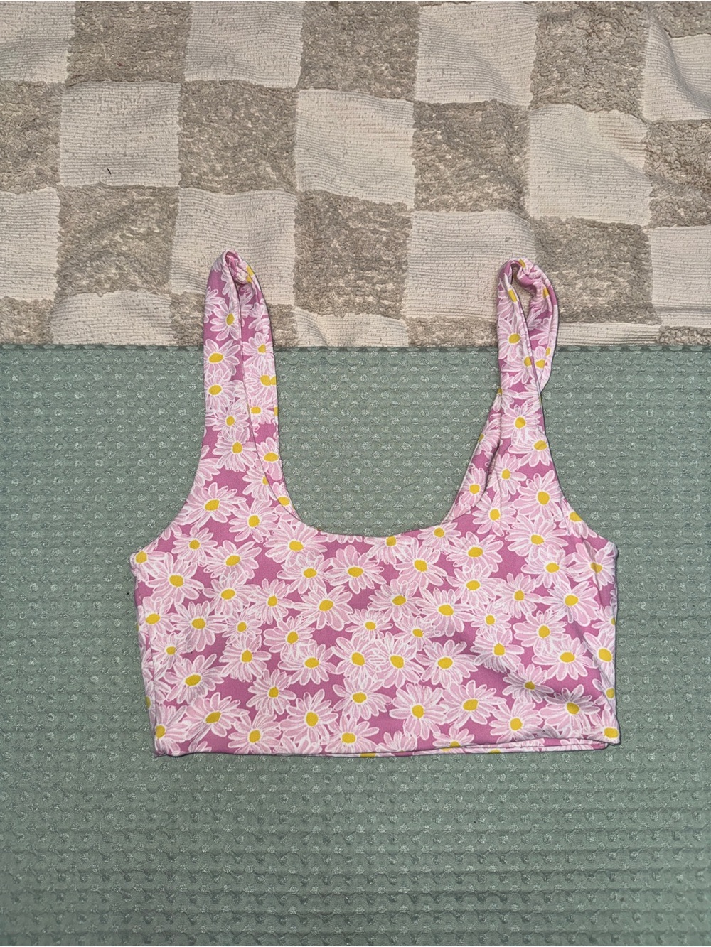 Zara Pink Daisy Floral Crop Bralette Scoop Neck Stretch Top Womens Size M